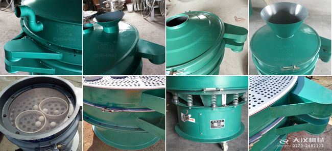 碳鋼振動篩進料口，出料口，篩框，篩網(wǎng)，彈跳球等細節(jié)展示