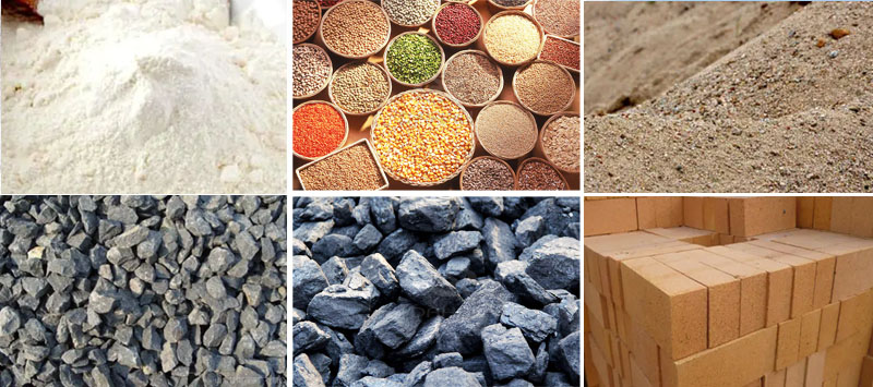 風(fēng)冷式直線振動(dòng)篩可篩分物料有：耐火材料，糧食，沙土，石子等。