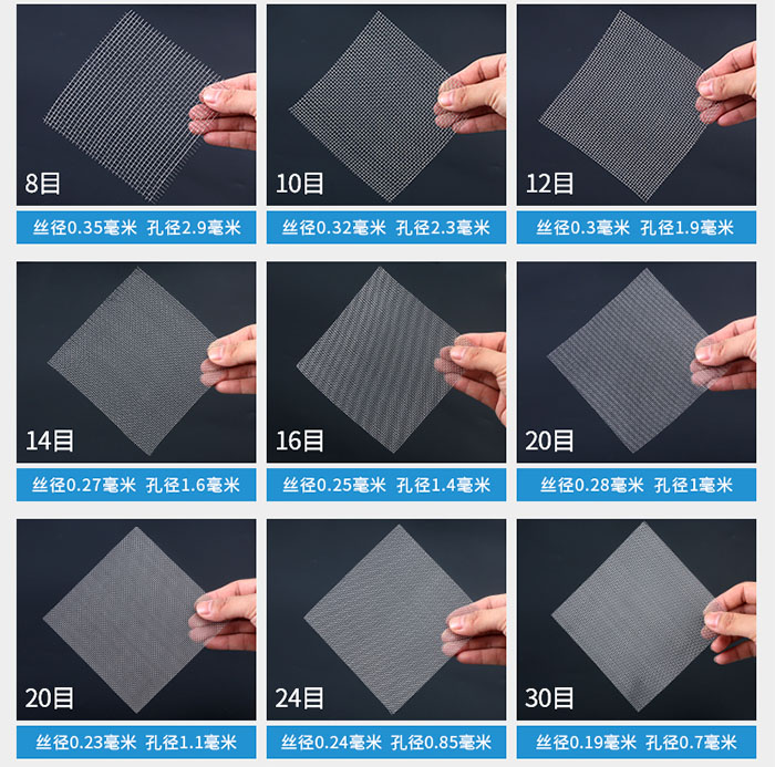 8目-30目金屬絲編織網(wǎng)對應(yīng)的絲徑,孔徑圖片展示